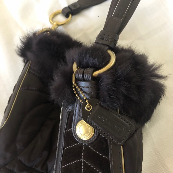 Vintage Brown Coach Handbag with Fur lining - Picture 4 of 10